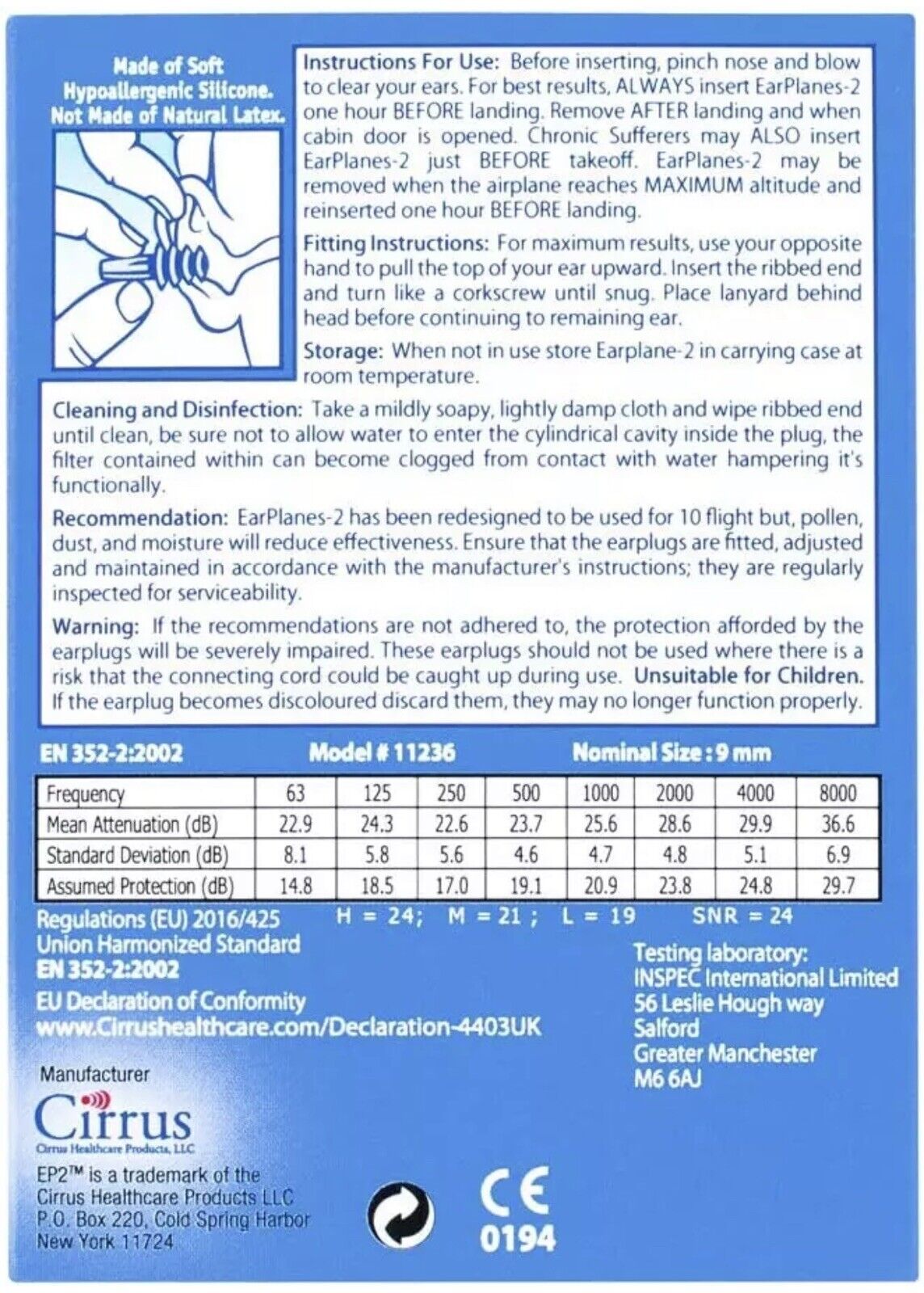 EarPlanes EP2 Ultra-Reusable Earplugs, Airplane Pressure 2 Packs of 1 Pair