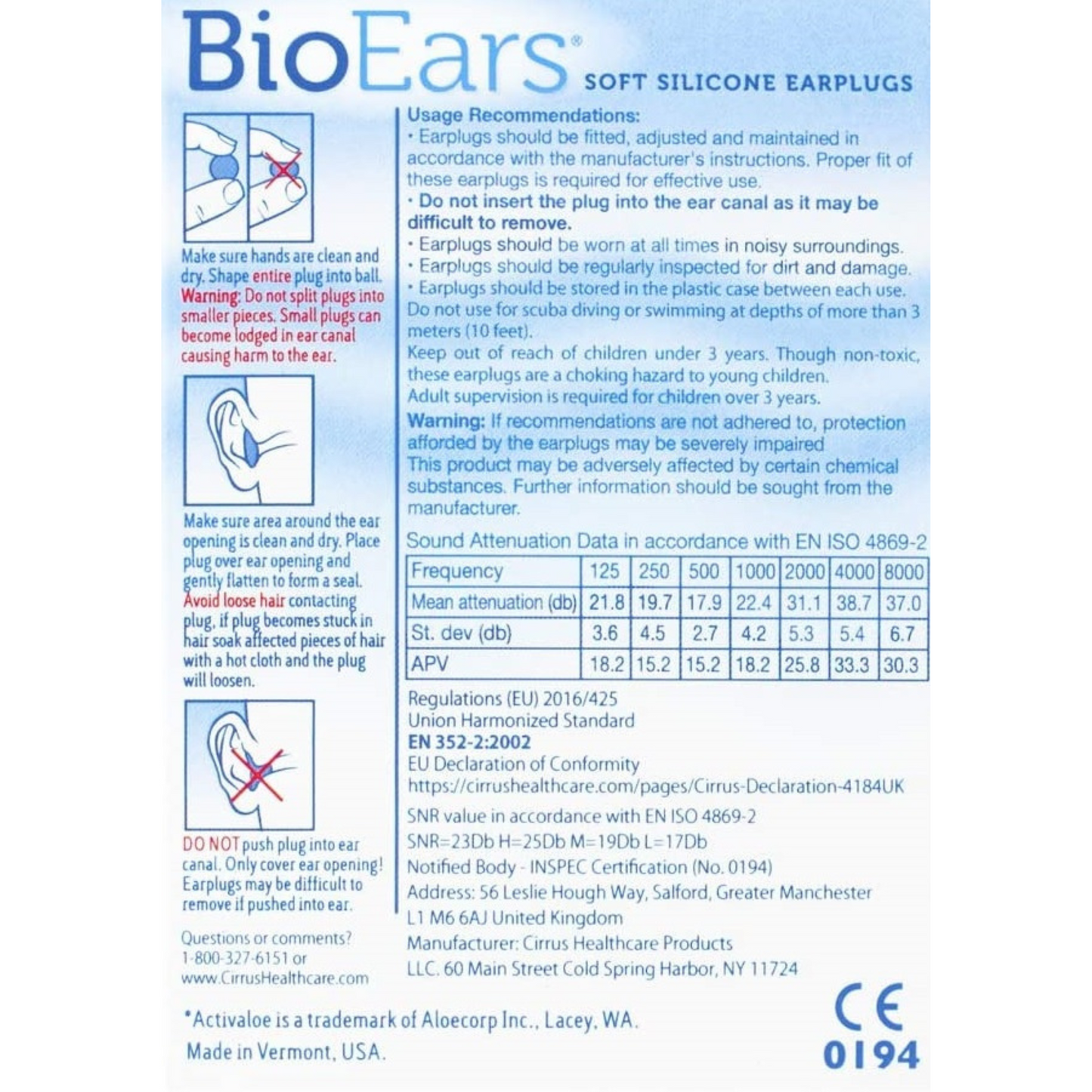 BioEars Soft Silicone Earplugs x 4 Packs