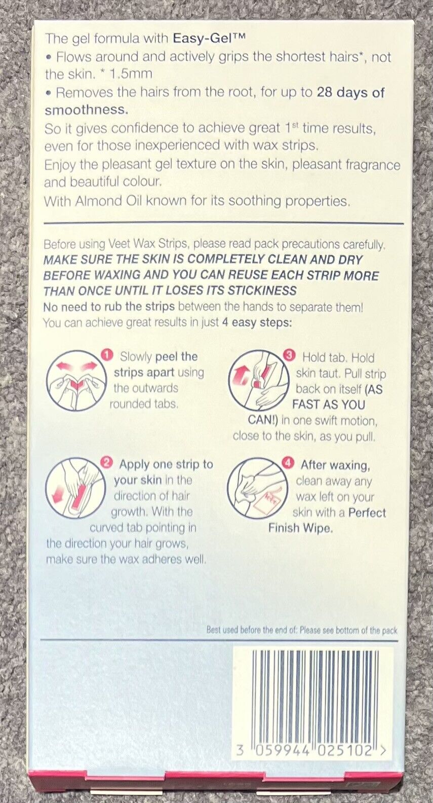 Veet Easy-Gel Wax Strips Legs and Body - 20 Pack