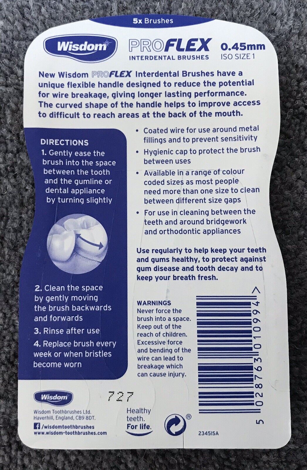 WISDOM PROFLEX SIZE 1 0.45mm Orange Interdental Brushes 5 Per Pack X 4 Packs