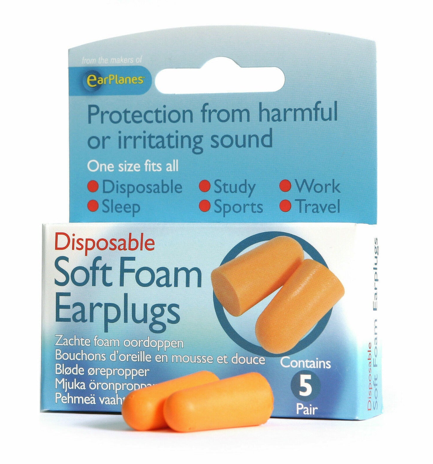 Soft Foam Earplugs for travel and sleep - 4 packs 0f 5 pairs