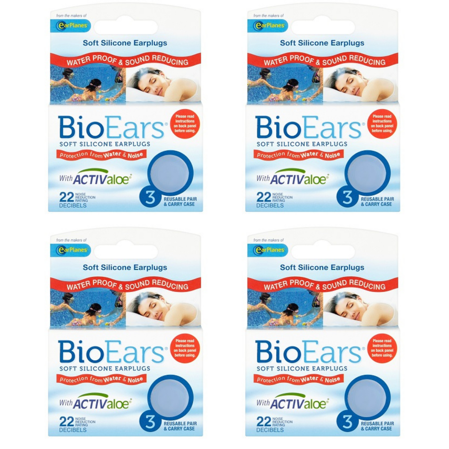 BioEars Soft Silicone Earplugs x 4 Packs