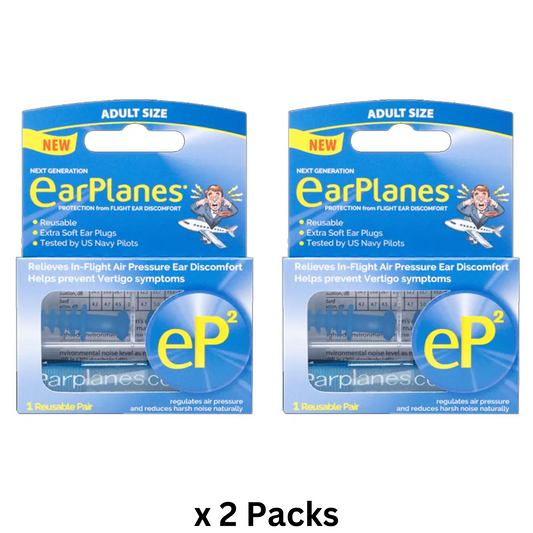 EarPlanes EP2 Ultra-Reusable Earplugs, Airplane Pressure 2 Packs of 1 Pair