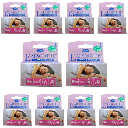 Earsoothe Foam Earplugs 10 packs of 2 pairs and carry case (20 pairs in total)