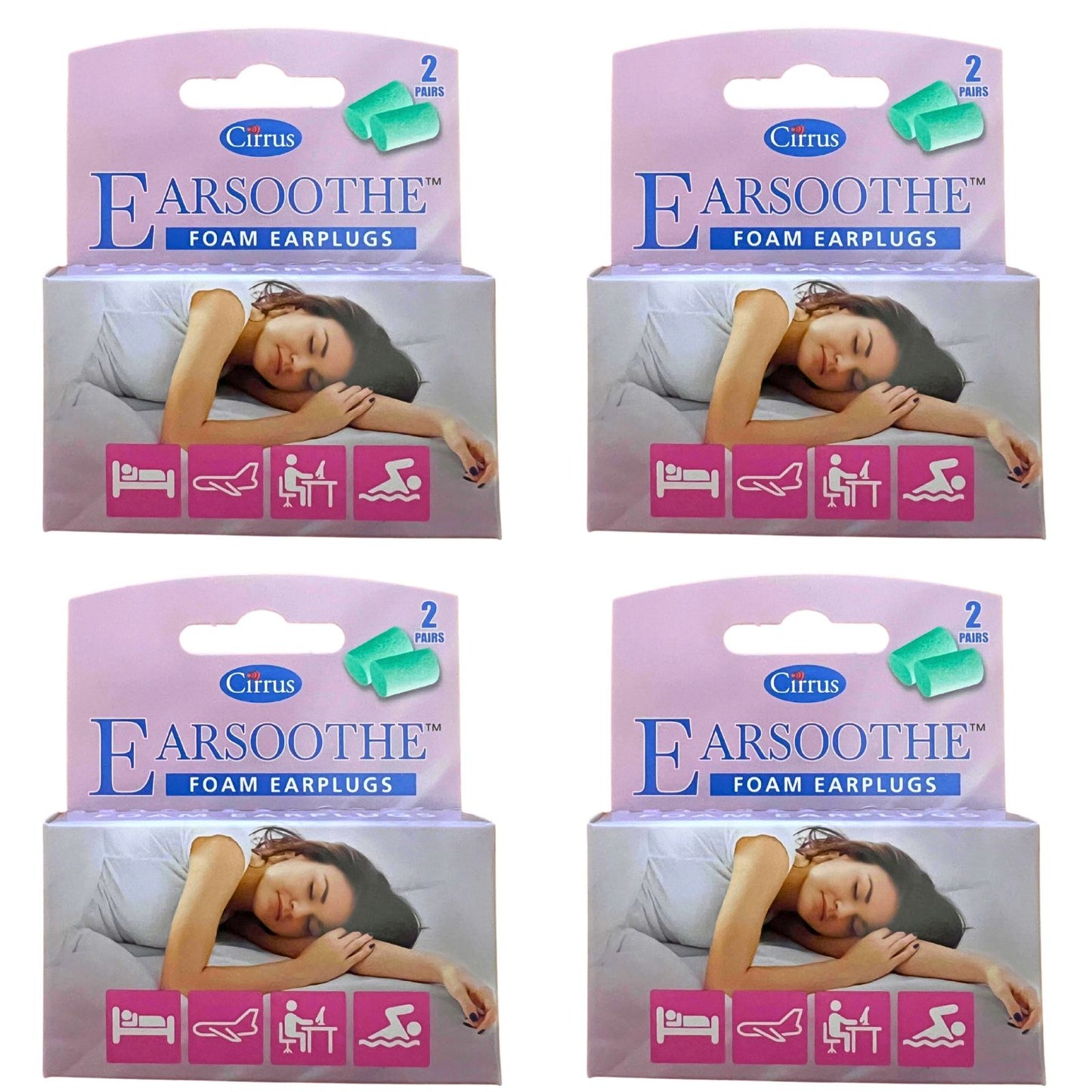 Earsoothe Foam Earplugs 4 packs of 2 pairs and carry case (8 pairs in total)