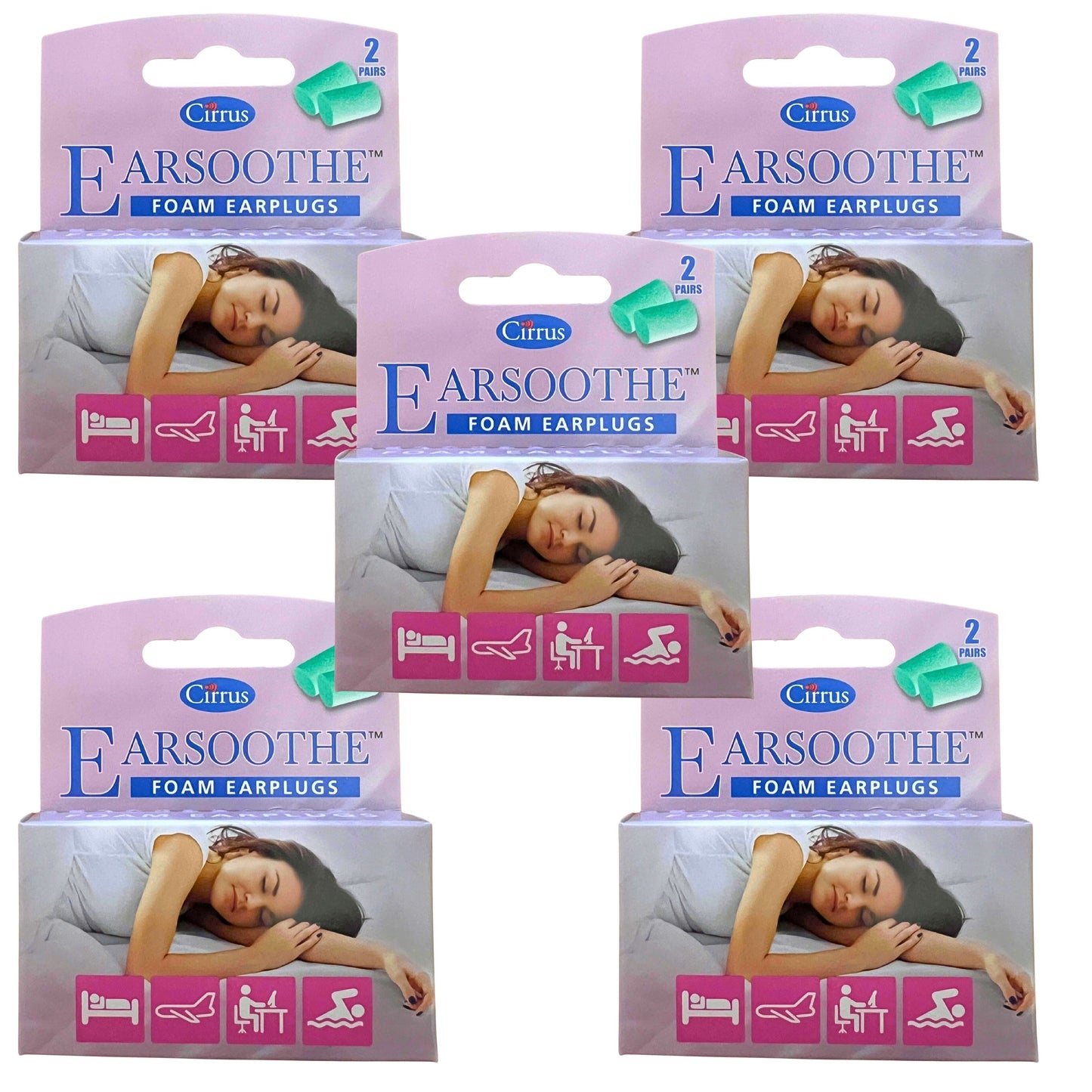 Earsoothe Foam Earplugs 5 packs of 2 pairs and carry case (10 pairs in total)