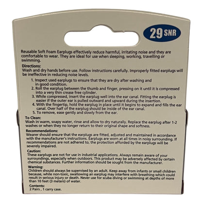 Earsoothe Foam Earplugs 1 packs of 2 pairs and carry case (2 pairs in total)