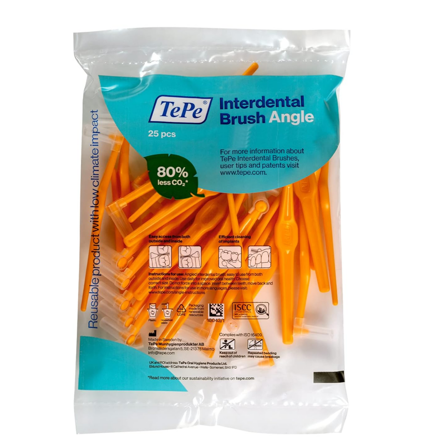 TePe Angle Orange Size 1 - 0.45mm Interdental Brush - 1 Pack of 25 Brushes