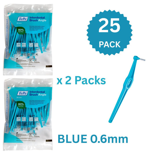 TePe Angle Blue Size 3 - 0.6mm Interdental Brush - 2 Pack of 25 Brushes