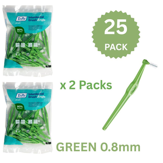TePe Angle Green Size 5 - 0.8mm Interdental Brush - 2 Pack of 25 Brushes