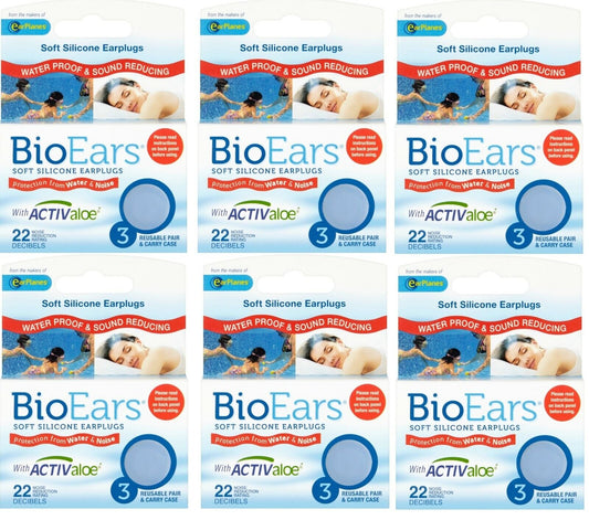 Premium Soft Silicone Earplugs for Sleeping or Swimming, 6 Packs x 3 Pairs