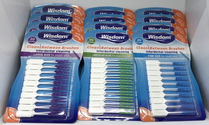 12 Packs - LARGE, MEDIUM & FINE Wisdom Clean Between 20 Interdental Brushes