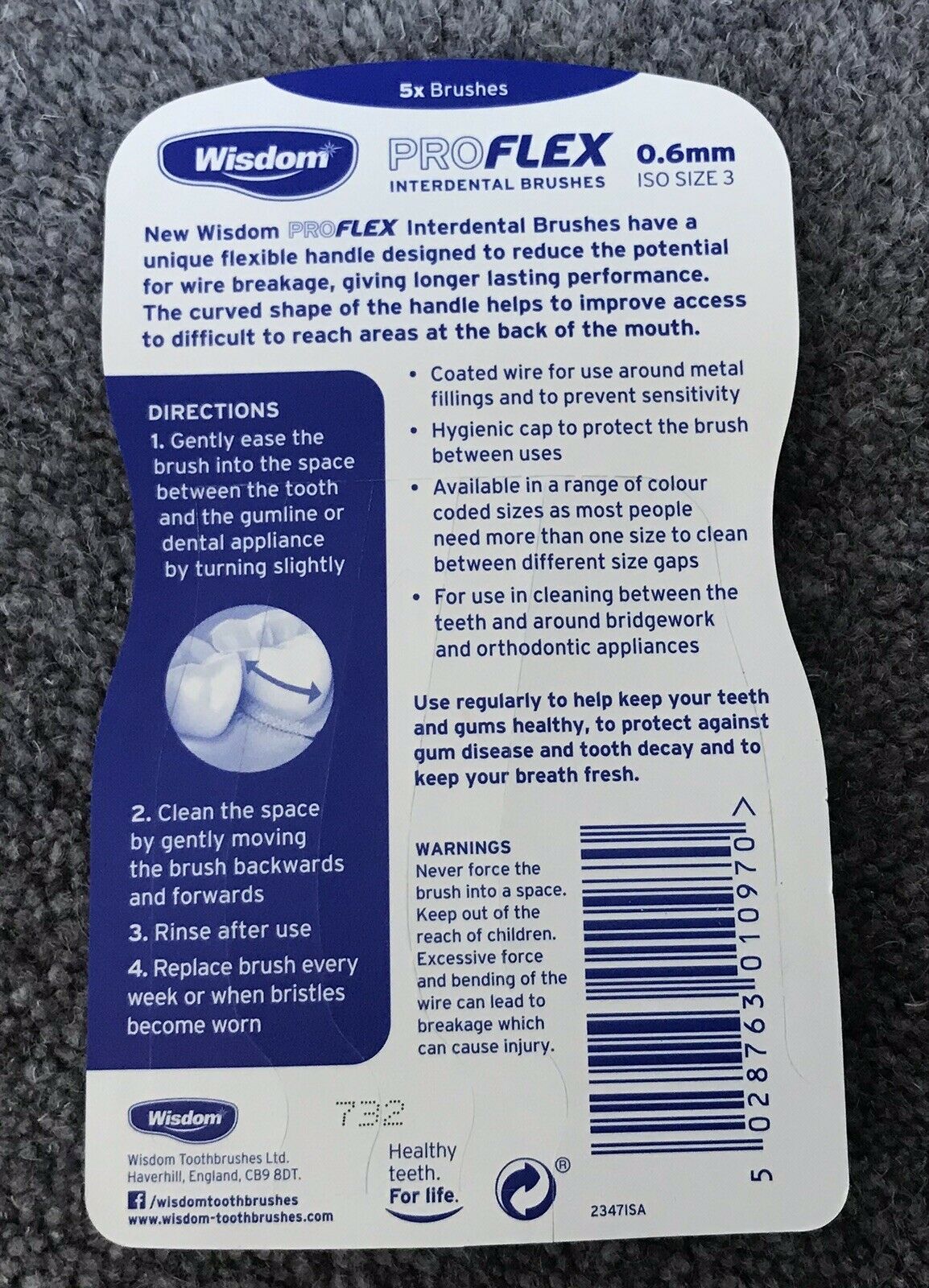 WISDOM PROFLEX SIZE 3 0.6mm Blue Interdental Brushes 5 Per Pack X 4 Packs