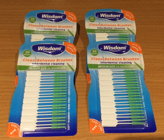 Tooth Picks - 4 x Wisdom GREEN MEDIUM Clean Between Rubber Brushes