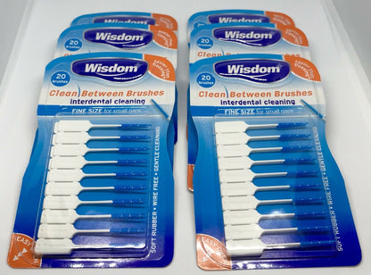 6 x Wisdom BLUE FINE Clean Between Rubber 20 Interdental Plaque Brushes