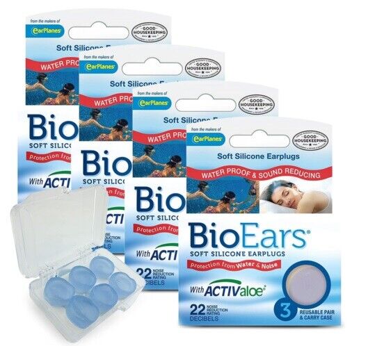 Premium Soft Silicone Earplugs for Sleeping or Swimming, 4 Packs x 3 Pairs