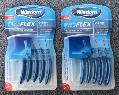 WISDOM PROFLEX SIZE 3 0.6mm Blue Interdental Brushes 5 Per Pack X 2 Packs