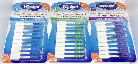 3 Packs - LARGE, MEDIUM & FINE Wisdom Clean Between 20 Interdental Brushes